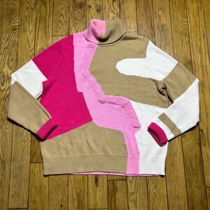 Cato Colorblock Patchwork Turtleneck Sweater Pink Tan White XL Knit Pullover